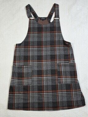 Eclipse Brown Orange Plaid Overall Dress With Pockets